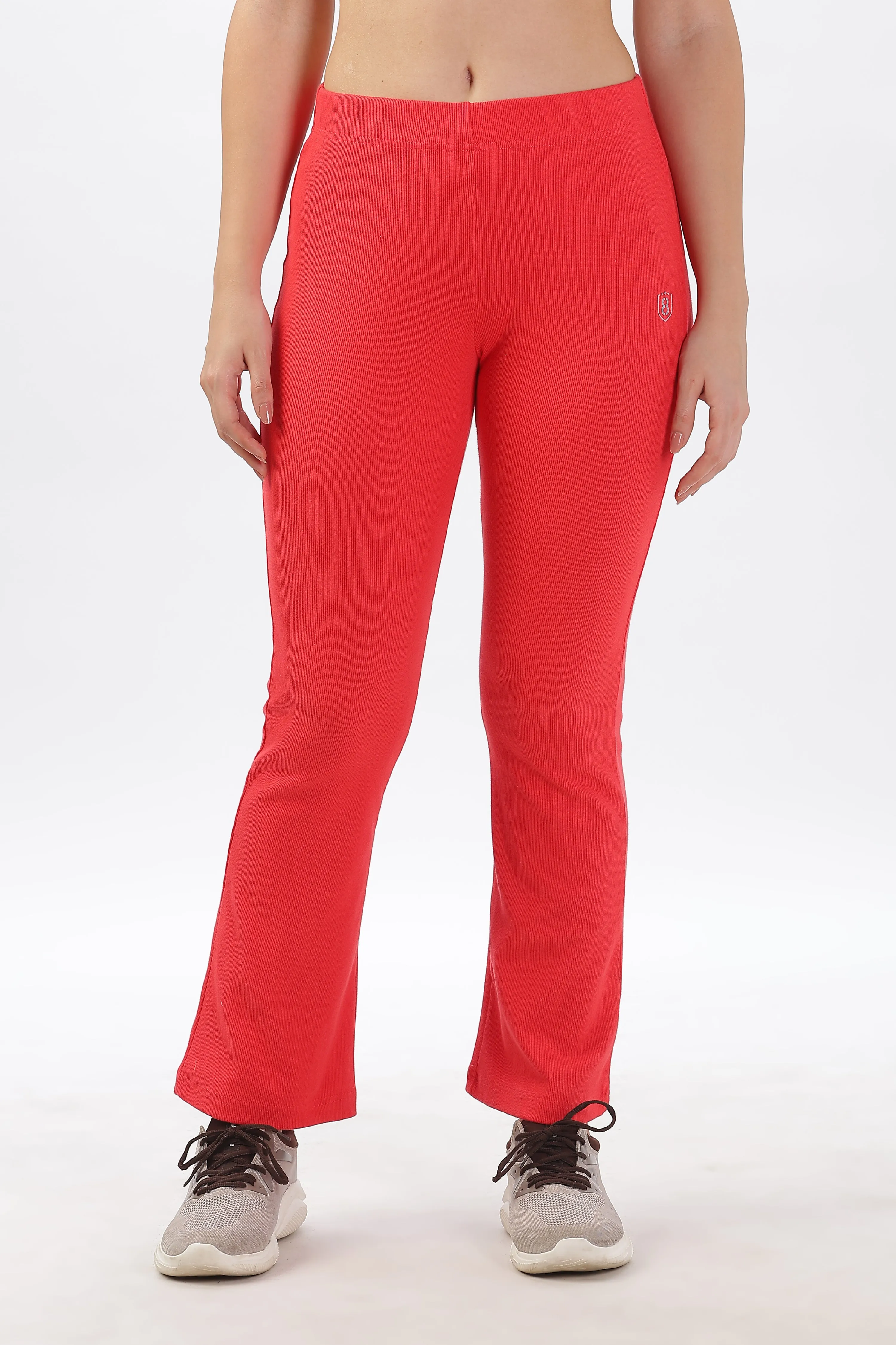 Women's Cotton Slim Flared Stretchy and Comfort Fit Pant (Brick Red)