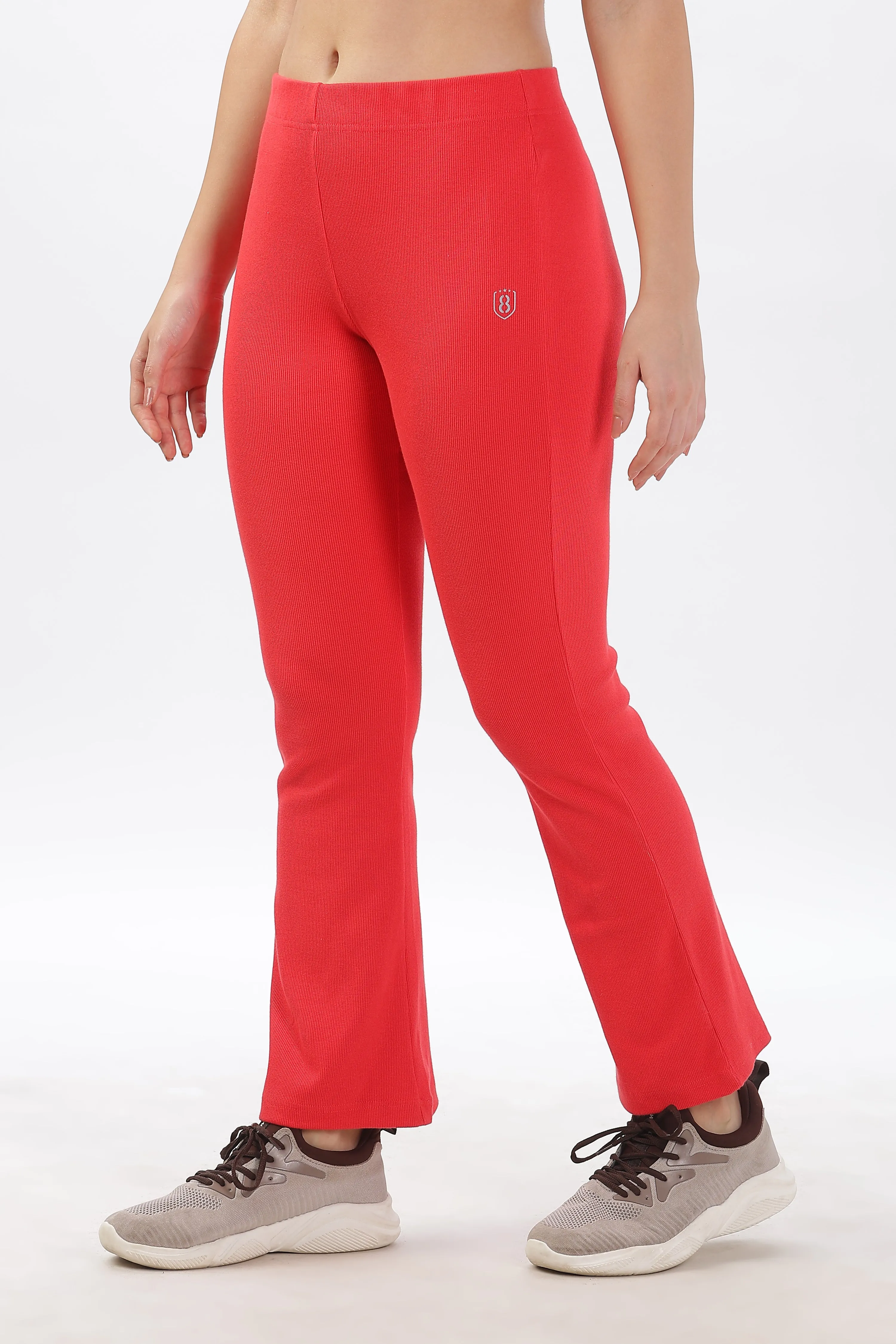 Women's Cotton Slim Flared Stretchy and Comfort Fit Pant (Brick Red)