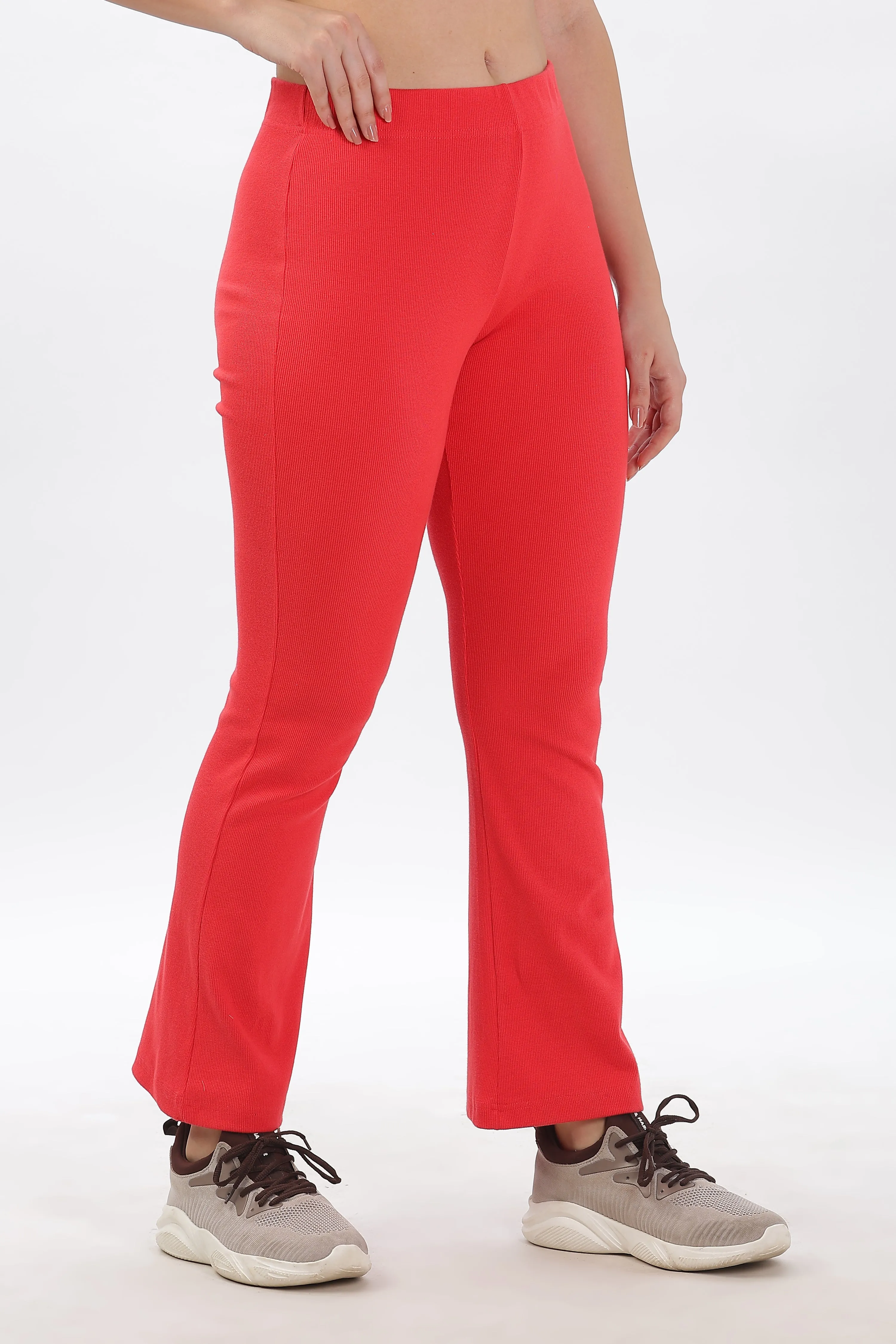 Women's Cotton Slim Flared Stretchy and Comfort Fit Pant (Brick Red)