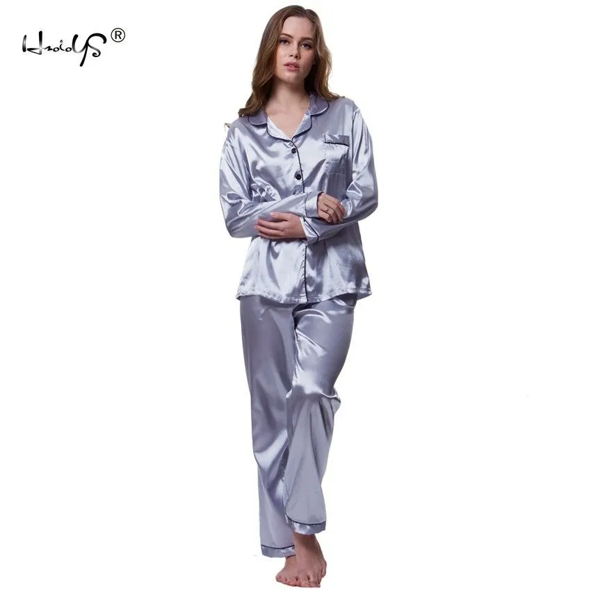 Women's Silk Satin Pajamas Set Long Sleeve Button-Down Sleepwear Loungewear New