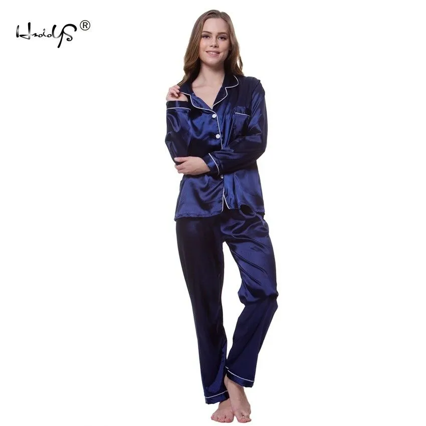 Women's Silk Satin Pajamas Set Long Sleeve Button-Down Sleepwear Loungewear New