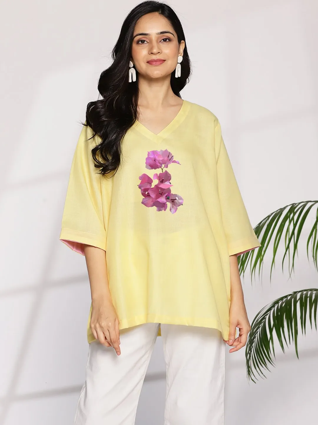 Yellow CottonSlub OversizedTop - FuchsiaFantasy