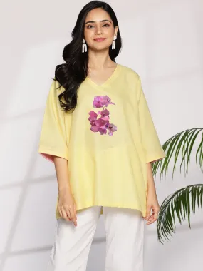 Yellow CottonSlub OversizedTop - FuchsiaFantasy