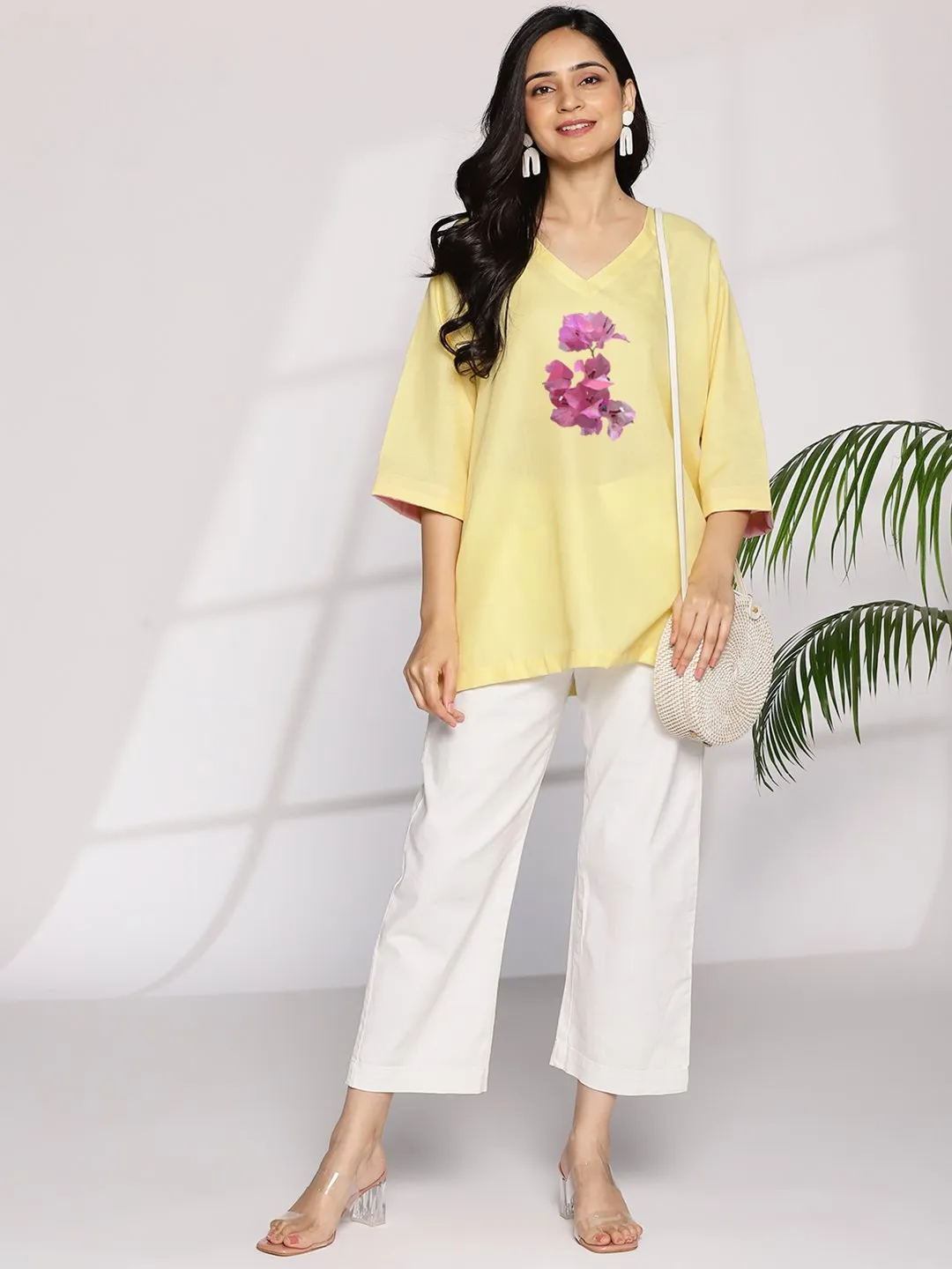 Yellow CottonSlub OversizedTop - FuchsiaFantasy