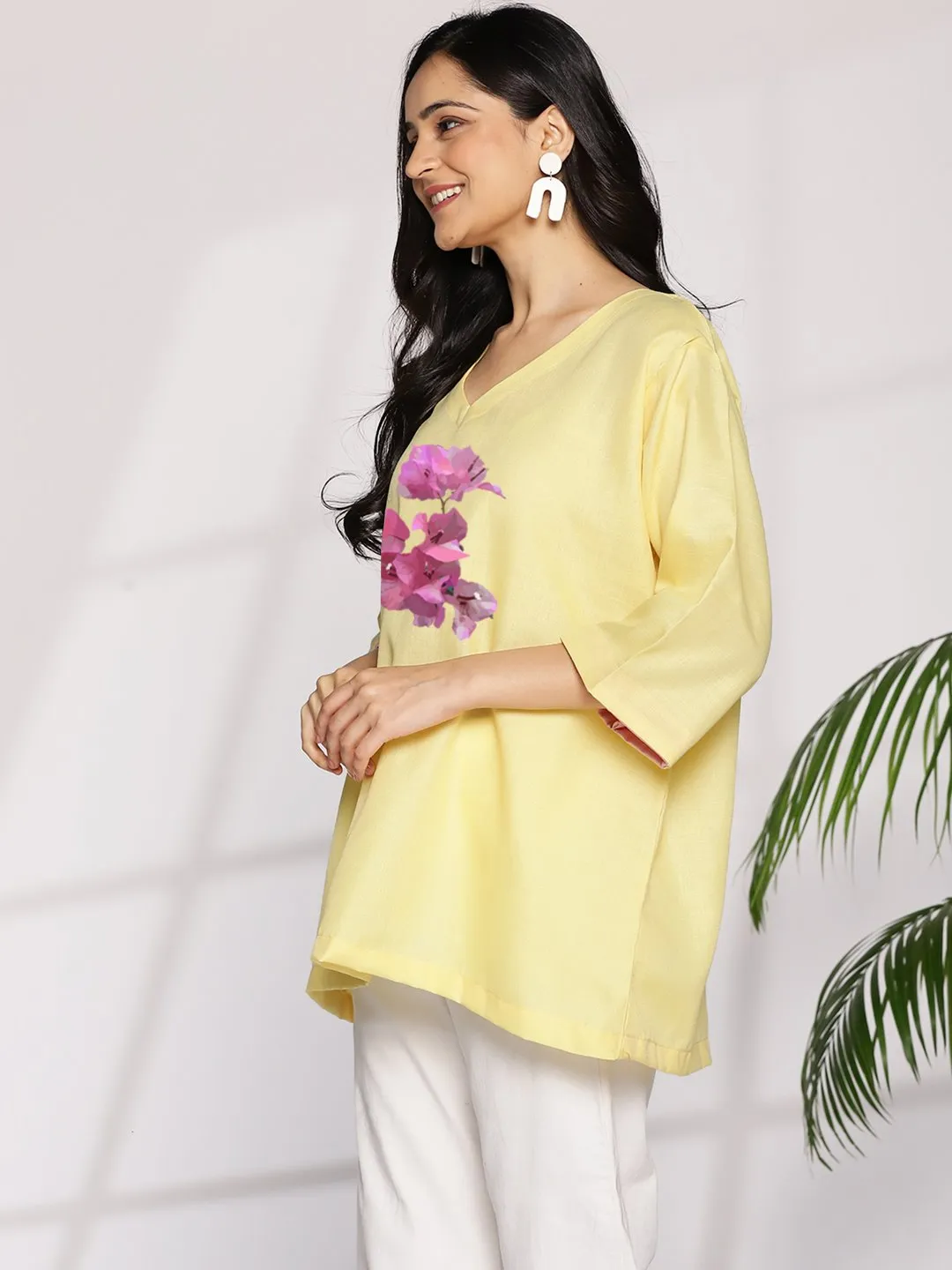 Yellow CottonSlub OversizedTop - FuchsiaFantasy